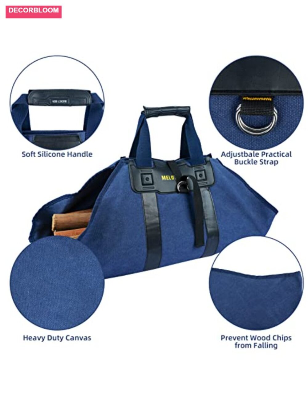 Canvas Firewood Log Carrier with Soft Silicone Handle Adjustable Strap - Picture 3 of 6